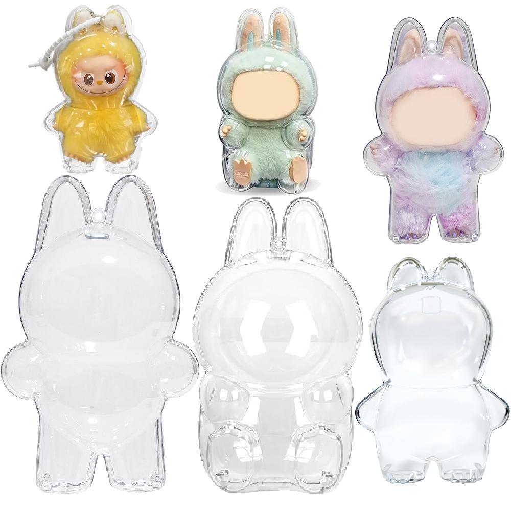 For Labubu Transparent Protective Cover V1/V2/V3/V4 Acrylic Display Case Dust Display Organizer Doll Accessories With Keychain