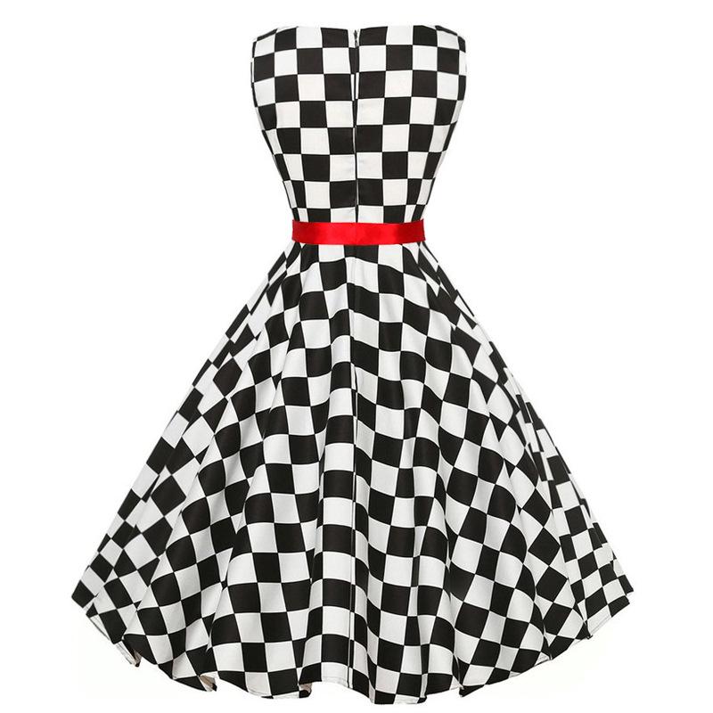 Retro Women's Polka Dot Sleeveless Swing Dress with Bow Tie Waist