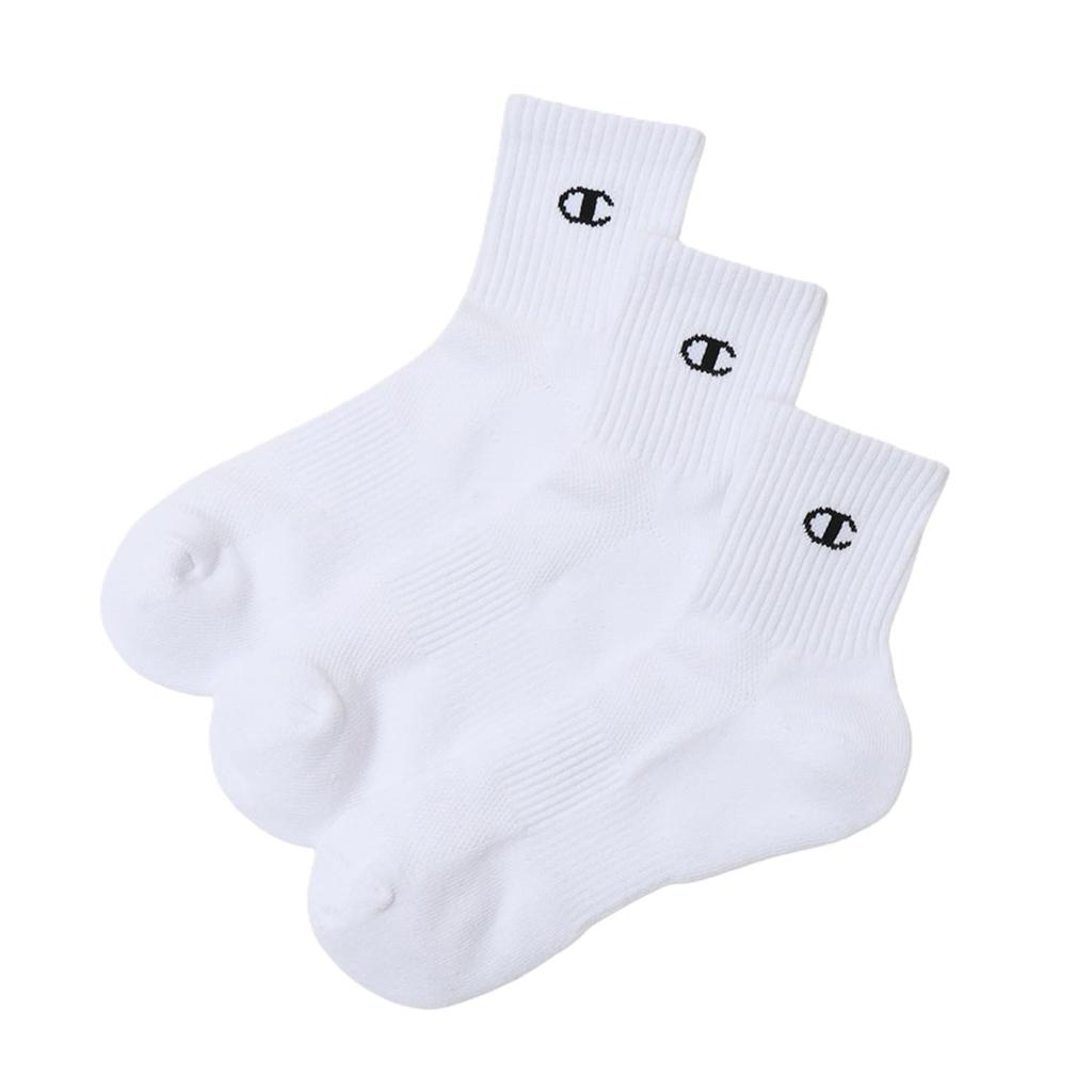 Champion Short Foot Antibacterial and with a Size cm Men's 3-Pack Socks, Covers, Odor-Resistant, Logo, White, 25.0 (C3-XB721S)