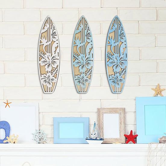 Wooden Surfboard Wall Hanging Decor Coastal Beach Hollow Surfboard Wall Art for Summer Tropical Bedroom Living Room Decoration