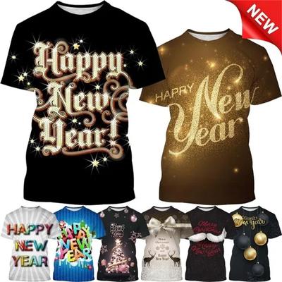Camiseta de feliz ano novo impressa em 3D para homens, personalidade feminina, festival, ano novo, camisetas casuais, grandes, streetwear