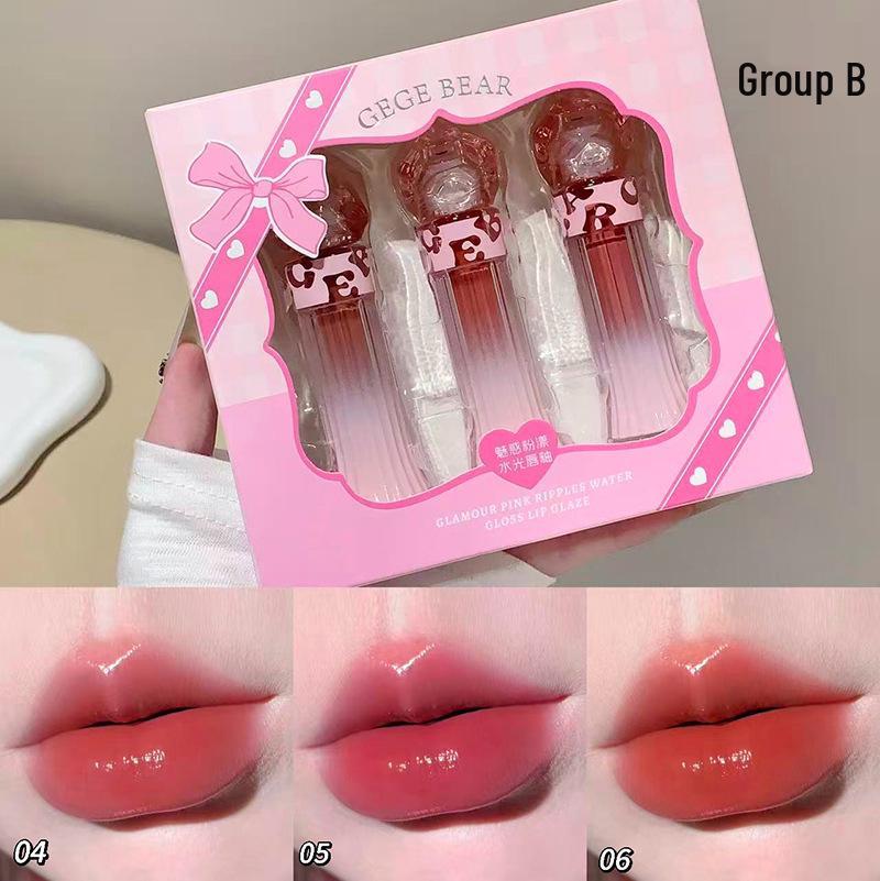 Gege Bear Enchanting Pink Lip Glaze Set for Women – Plumping, Whitening, Dewy Finish Lipstick