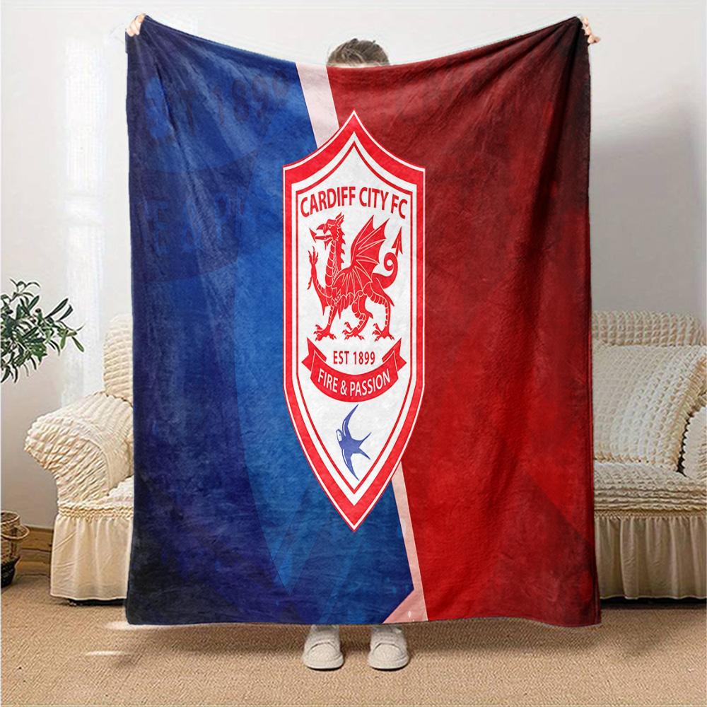 Football Club Cardiff Flannel Blanket, Soft Polyester, Modern Design, All-Season for Camping, Travel, Gifts for holidays or birthdays