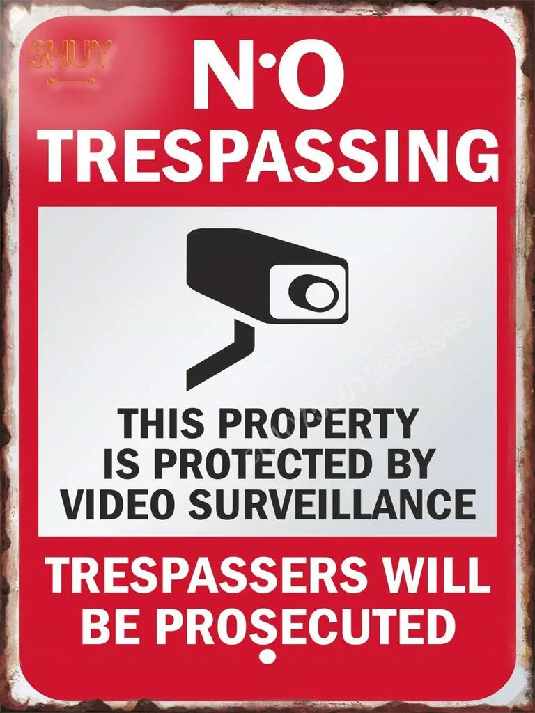 Retro Metal Tin Sign S Warning Red 24 Hour Video Surveillance Custom Painting Picture for Shop Bar Cafe English &Spanish Word