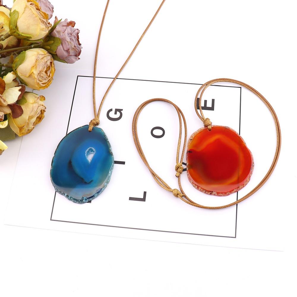 Natural Agate Sheet Rough Stone Pendant Irregular Agate Rough Stone Necklace Pendant Colored Natural Stone Sweater Chain