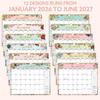2026 Jan.- 2027 Jun Wall Calendar 18 Months Flower Pattern Hanging Calendar Spiral Binding Wall Mount Desktop Planner Office Use
