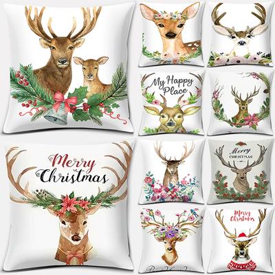 Christmas Deer Pattern Pillowcase Square Pillowcase Home Office Decoration Pillowcase