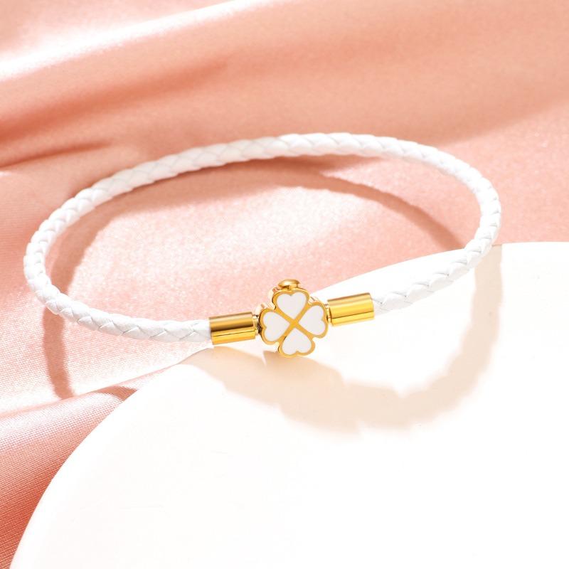 Glücksklee Armband für Frauen Echtes geflochtenes Lederarmband 6 Farben Geburtstagsfeier Schmuck Weihnachtsgeschenke