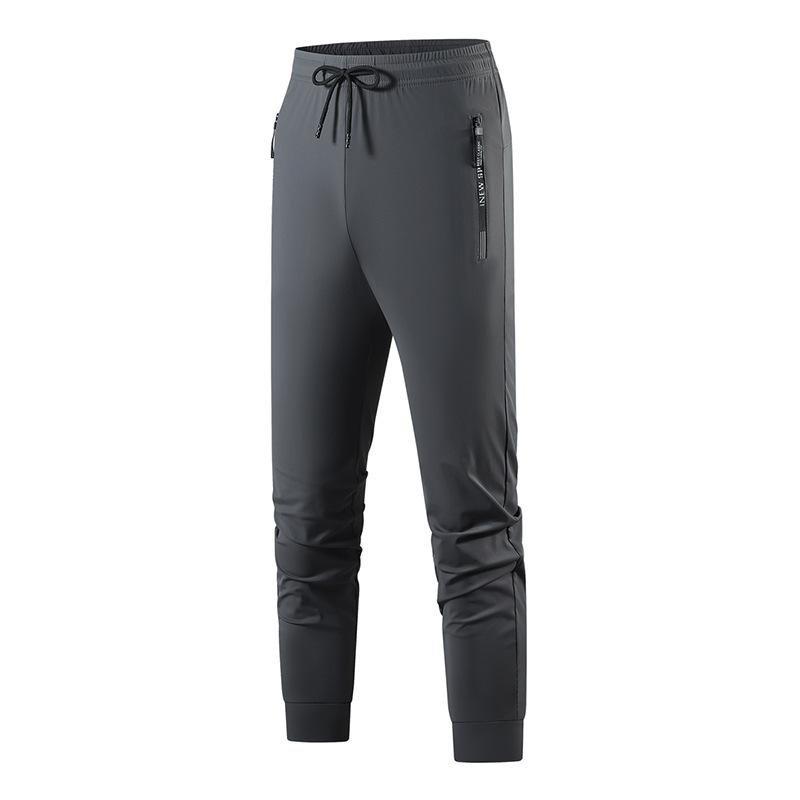 Summer Ice Silk Casual Trousers Elastic Quick-drying Outdoor Sports Large-size Zipper Leggings