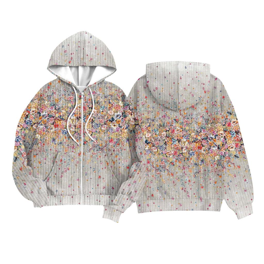 Children Girls And Boys Fashion Jacket Casual Printed Long-sleeved Hooded Cardigan Sweatshirts