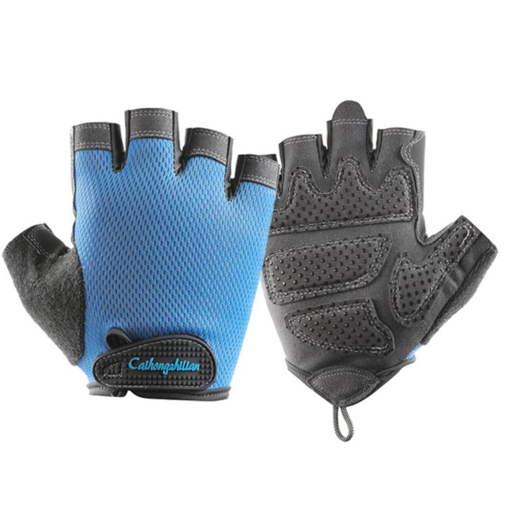 Biking gloves half finger mens and womens non-slip breathable sunscreen foreign trade cross-border outdoor new fitness sports gloves L синий