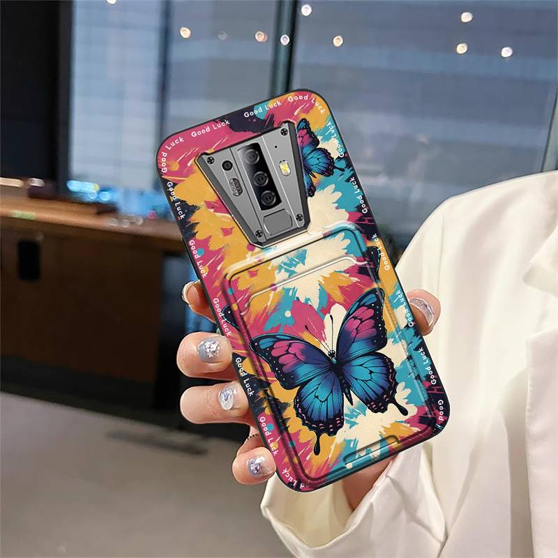 Cartoon Back Cover Phone Case For Blackview BV6900 Card Bag Graffiti Waterproof Soft Case Card Slot Silicone Shockproof