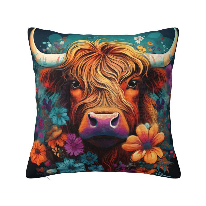 Modern Highland Cow And Flower Throw Pillow Covers Home Decor D Print Sofa Cushion Cover Polyester Soft Pillowslip Dakimakura
