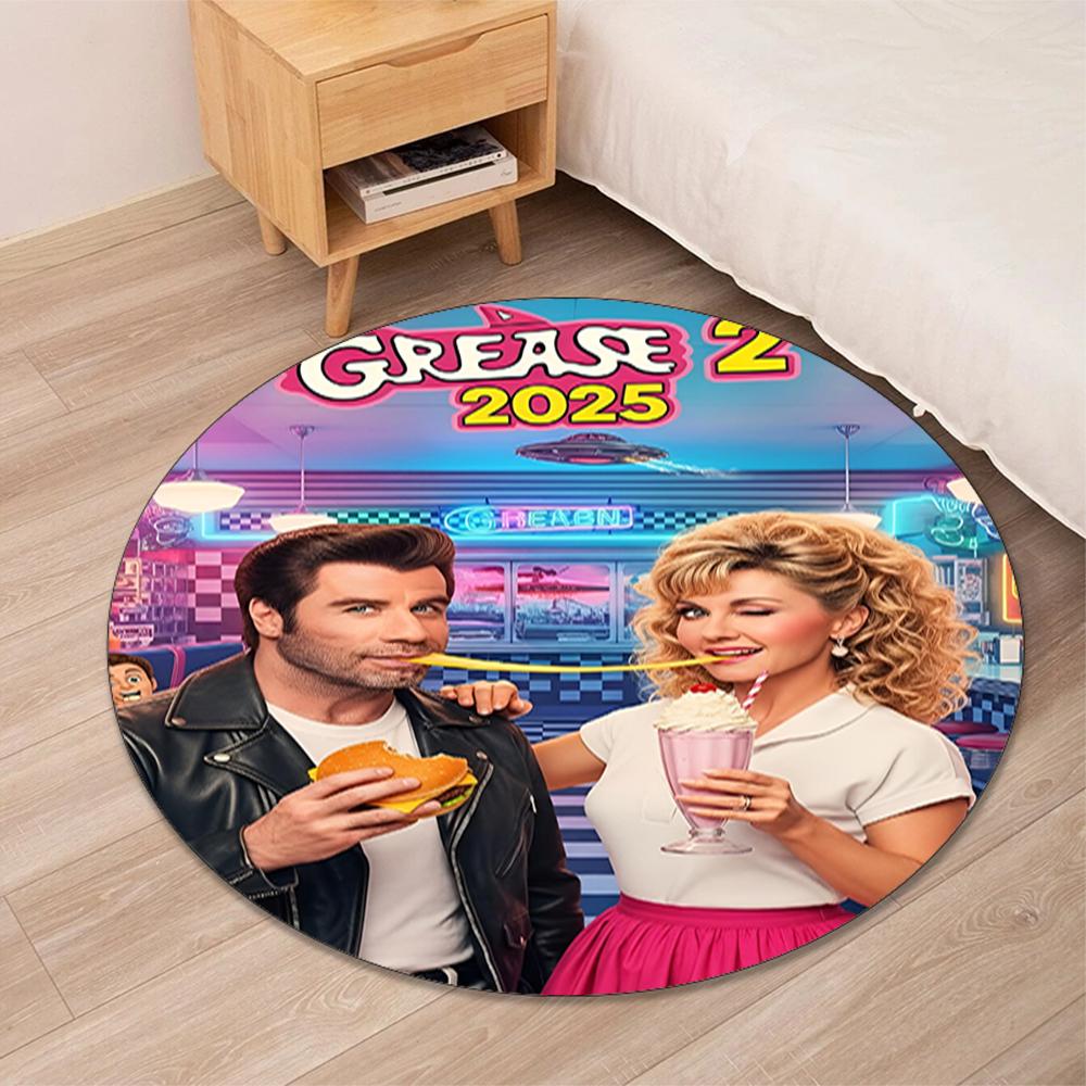Grease Printed Round Rug Carpet Chair Rug Area Rug Entryway Doormats,for Office Chair Living Room Bedroom Kitchen Room.