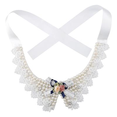 Adjustable Bow Tie Pet Dog Neck Collar Beautiful Pearl Flower Necklace