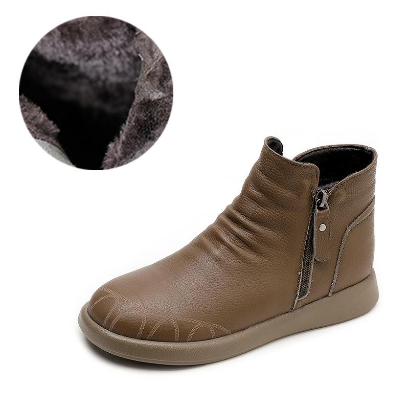 GKTINOO Autumn Winter Genuine Leather Flat Ankle Boots For Women Warm Boots Side Zipper Soft Comfortable Cow Leather Botas