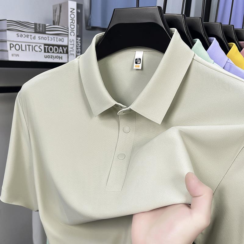 Men's Summer 2026 Seamless Lapel Polo: Mid-aged Casual Solid Color Short Sleeve T-shirt