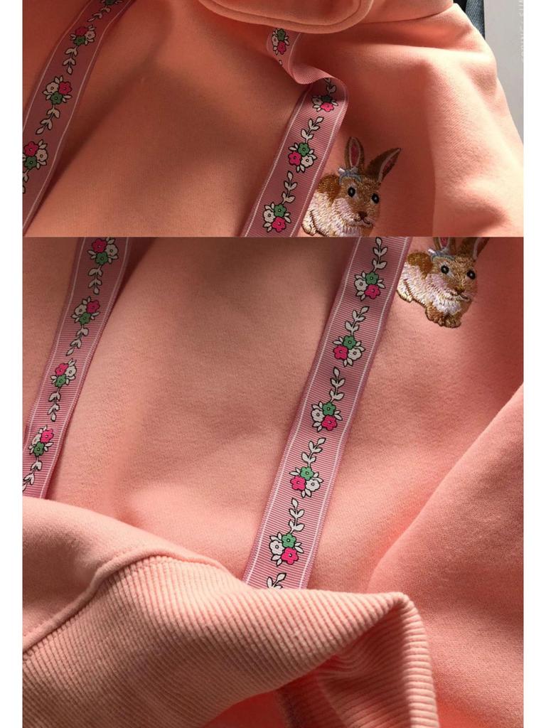 Trendy Women's Korean-Style Autumn/Winter Fleece Rabbit Sweatshirt