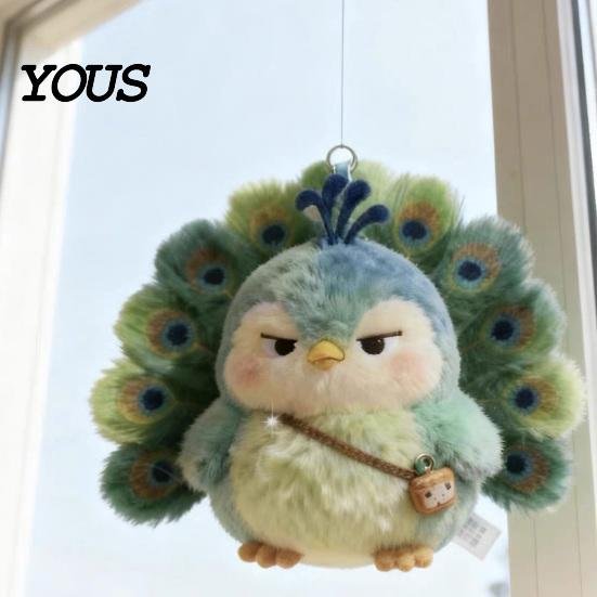 Easy Attach Bag Charm Peacock Plush Keychain, Cute Green Stuffed Animal Charm, Soft Fashionable Backpack Pendant for Women Girls, Handbags Schoolbags