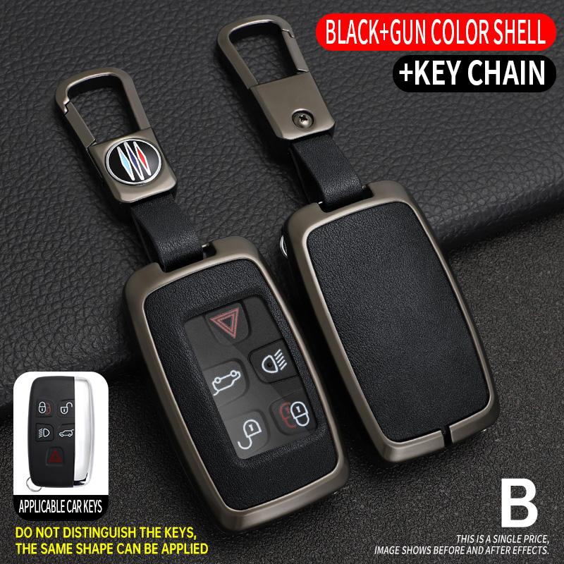 Metal Leather Car Key Fob Case Cover Keychain For Land Range Rover Sport Evoque Velar Discovery 4 Lr4 Jaguar Xe Xf Xj