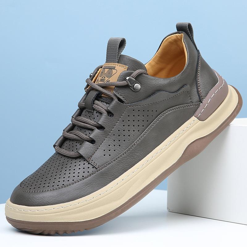 Men's shoes spring new leather breathable sports casual hole shoes trendy versatile men's hollow leather shoes men