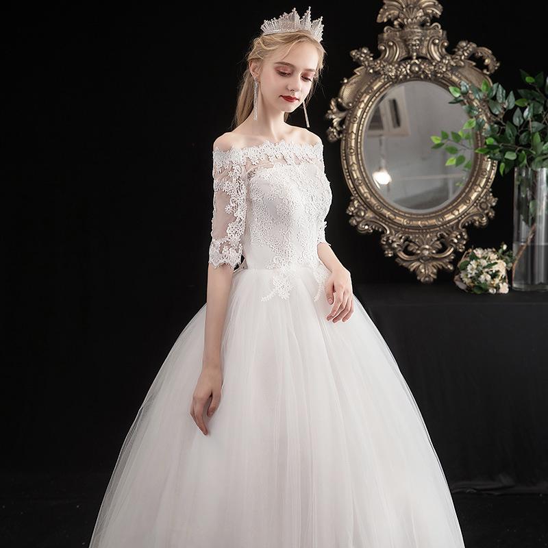 2025 Simple Korean Off-Shoulder Mid-Sleeve Plus Size Bridal Dress for Spring/Summer