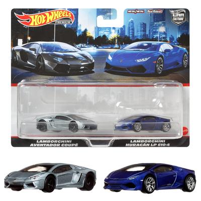 Hot Wheels Premium 2-Pack Lamborghini Aventador Coupe / Lamborghini Huracan LP 610-4 [Ages 3+] HFF32 Yellow/Blue 1/64