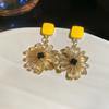 Silver Needle Fabric Flower Glass Fringed Earrings Medium Antique Temperament Stud Earrings Design Sense Niche Earrings