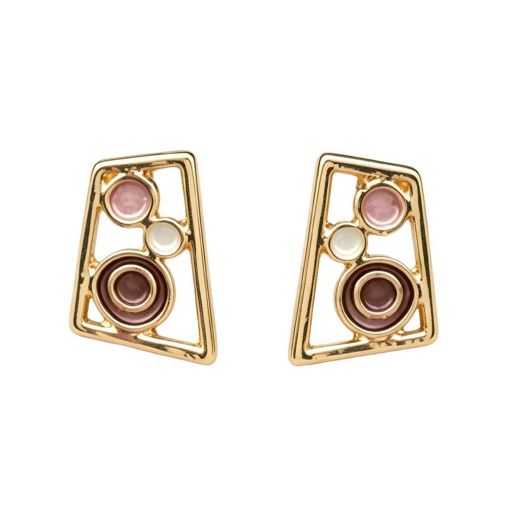 Geometric hollow enamel stud earrings, irregular round splicing shape earrings, light luxury design sense