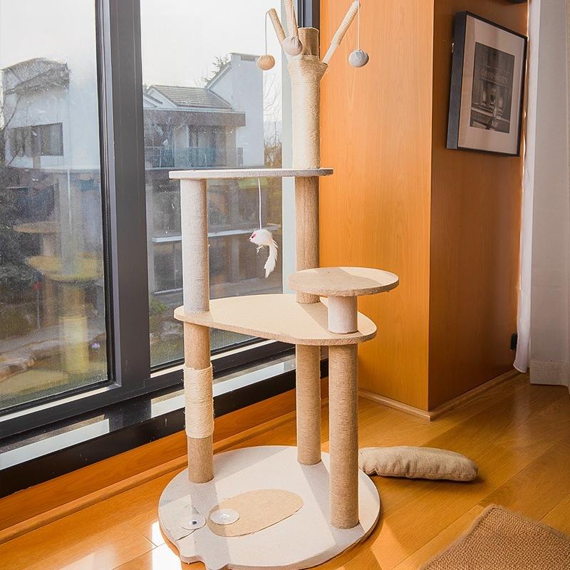 

Wooden Large Cat Tree All-in-One Cat Tower with Scratching Post Jumping Platform Sisal-Covered Interactive Play Furniture M