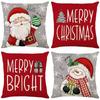 Cartoon Christmas Linen Throw Cover Christmas Home Sofa Decoration Cushion Cover Holiday Decoration