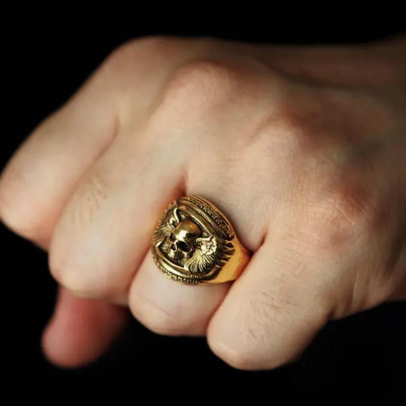 European and American Retro Skull Eagle Wings Men's Ring Trend