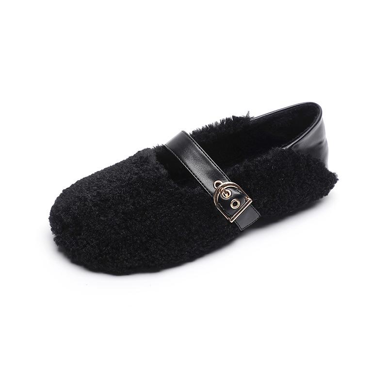 Weiwei Girl 138-1 Women's Fur-Lined Mary Jane Flats for Autumn/Winter