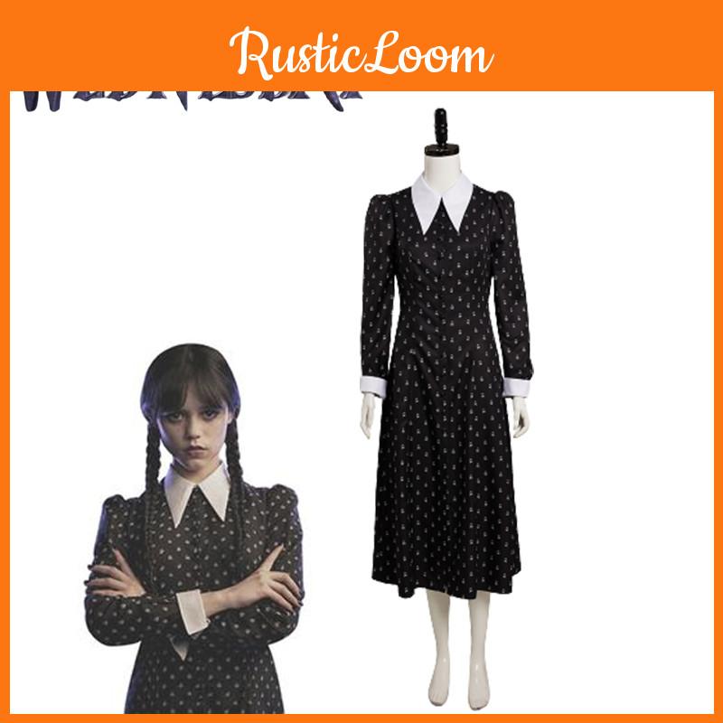 Die Addams Family Wednesday Cosplay Kostüm Schwarzes Kleid Halloween Party