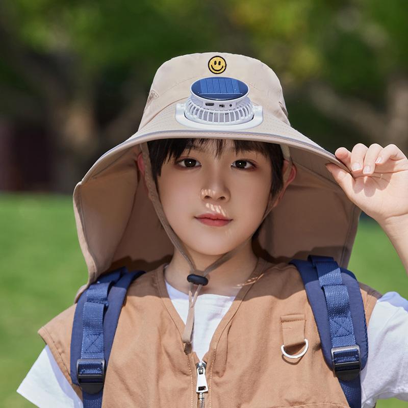 

Children s hats summer boys and girls outdoor sun protection hat eaves shawl bucket hat solar fan sun hat