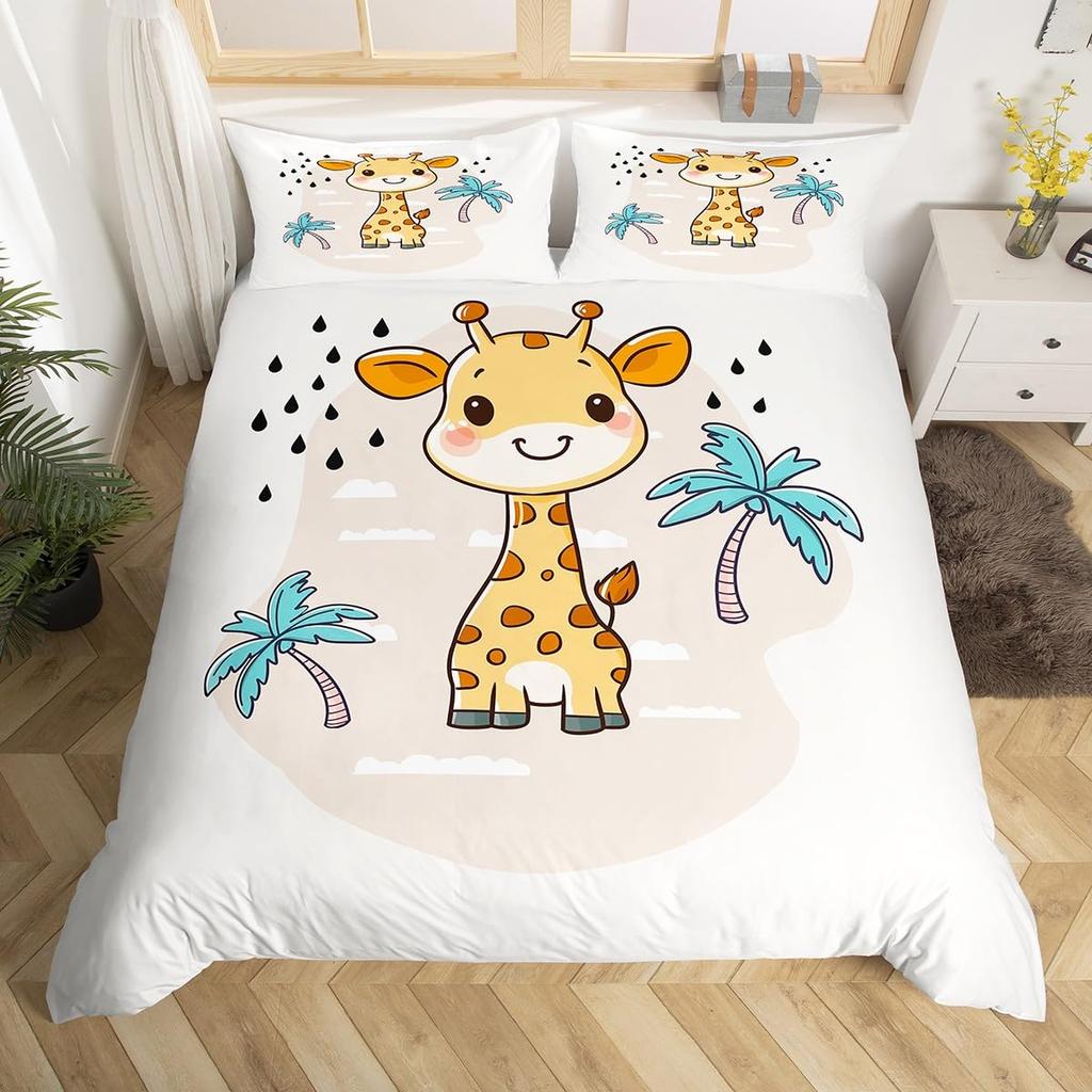 Cute Giraffe Animal Cartoon 3D Printed Bedding Set Cozy Duvet Cover King Queen Twin Size Birthday Gift Adult Kid Room Decoration