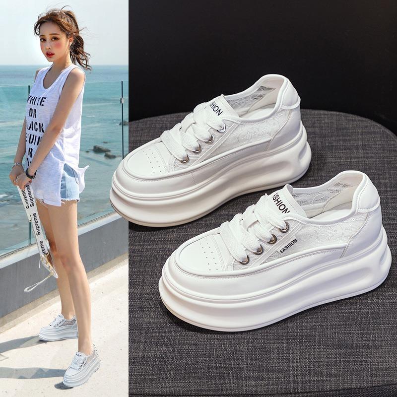 Lace breathable little white shoes women's summer new 7 inner height increase thick sole small size women's shoes shallow mouth casual shoes