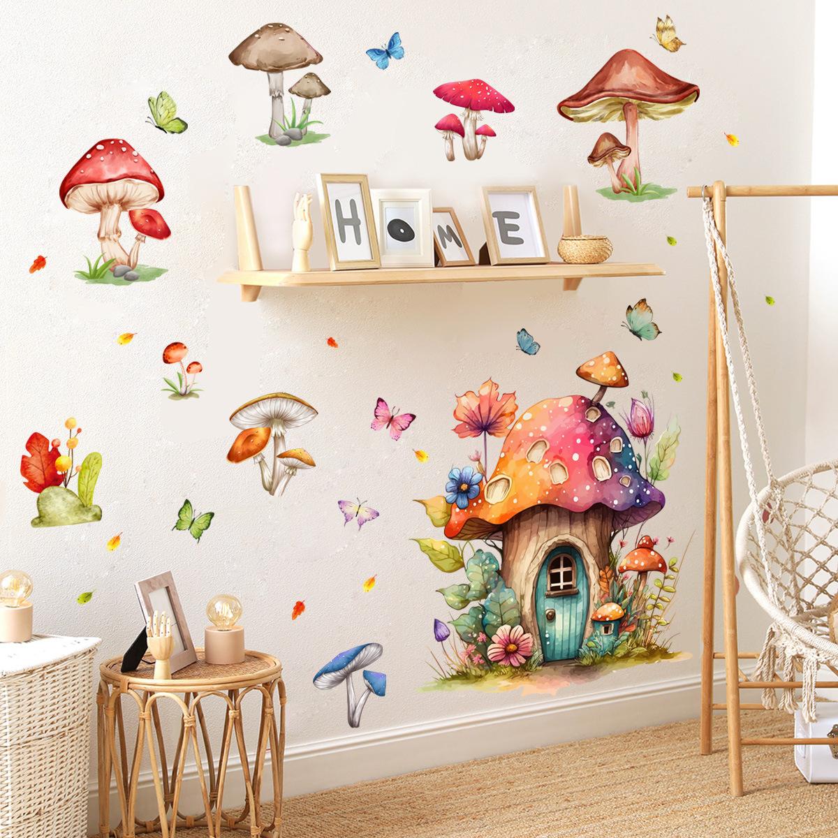 

Cartoon Pink Purple Mushroom House Cute Animal Butterfly Wall Sticker Children s Room Living Room Decorative Wall Sticker 30x60cm 2pcs
