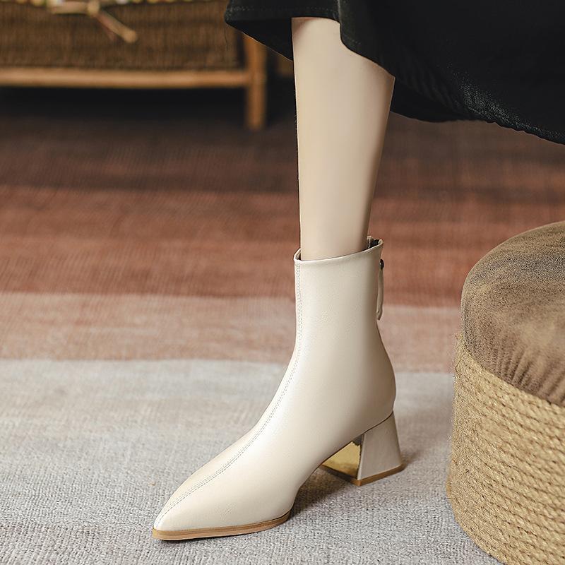 Coarse Heel Short Boots French Temperament High Heel Thin 2025 New Boots Brown Pointed Small Bare Boots Spring and Autumn Single Boots