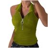 Women's  Vest Collared Summer Tank Top Ribbed Half Zipper V Neck Slim Cropped Sleeveless Cami Shirt