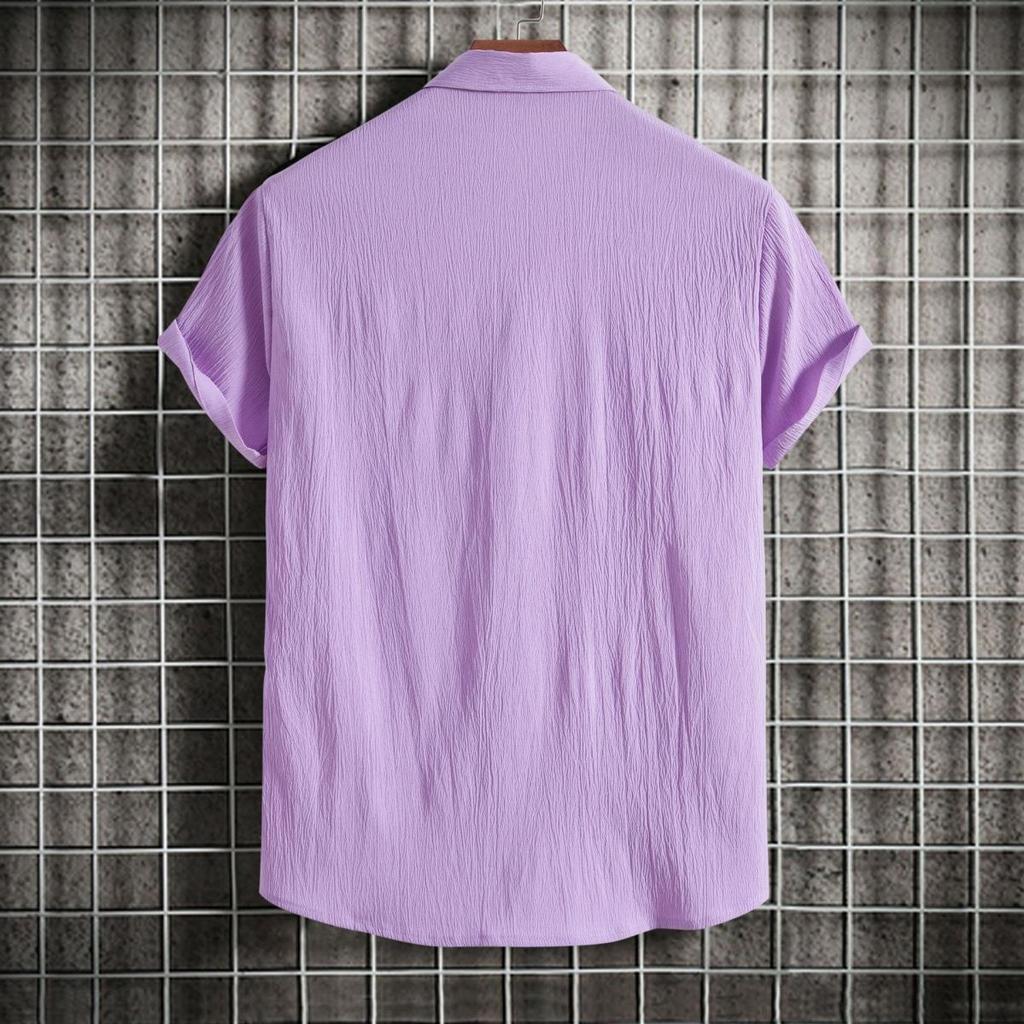 Summer 2026 Men's Loose Solid Color Short-Sleeved Button-Down Casual Shirt