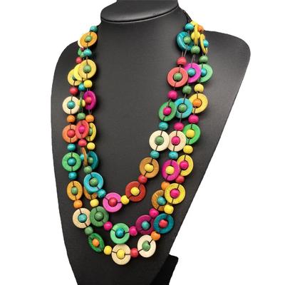 Statement Vintage Multi Layer Color Bib Beads Ethnic Customs Neck  Jewelry Wood Necklace Pendant  Necklace