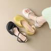 Summer women's casual sandals comfortable buckle solid color new mid-heel platform shoes square heel round head empty women's sandals