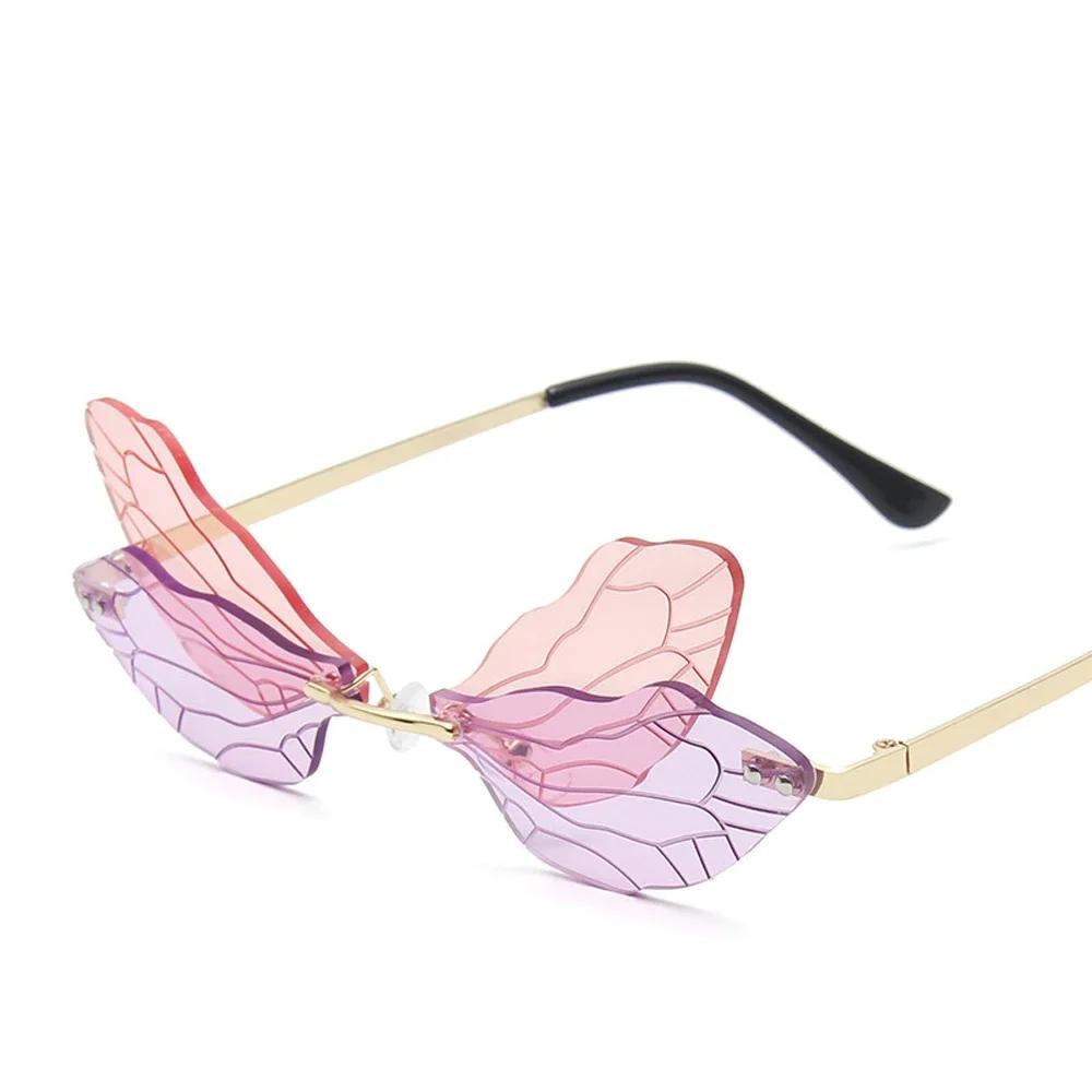 Trendy Rimless Sunglasses Vintage Dragonfly Wings Unisex Fashion UV Protection
