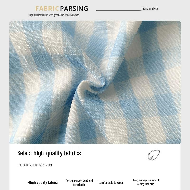 Petite Women’s Dopamine Blue Plaid High-Waist Casual Wide-Leg Pants, Floor-Length Straight Cut for Summer