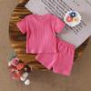 Girls' Fashionable Set Summer Children's Cute Letter Short-sleeved Waffle Shorts Two-piece Set