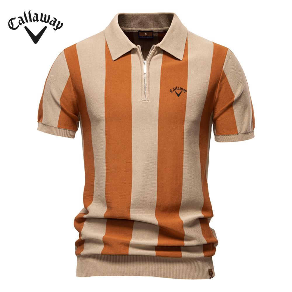 

Callaway 2025 Лето Новинка Вышитый Воротник Шерстяная Рубашка Поло Мужская Полосатая Поло Мужской Топ с Короткими Рукавами XXL