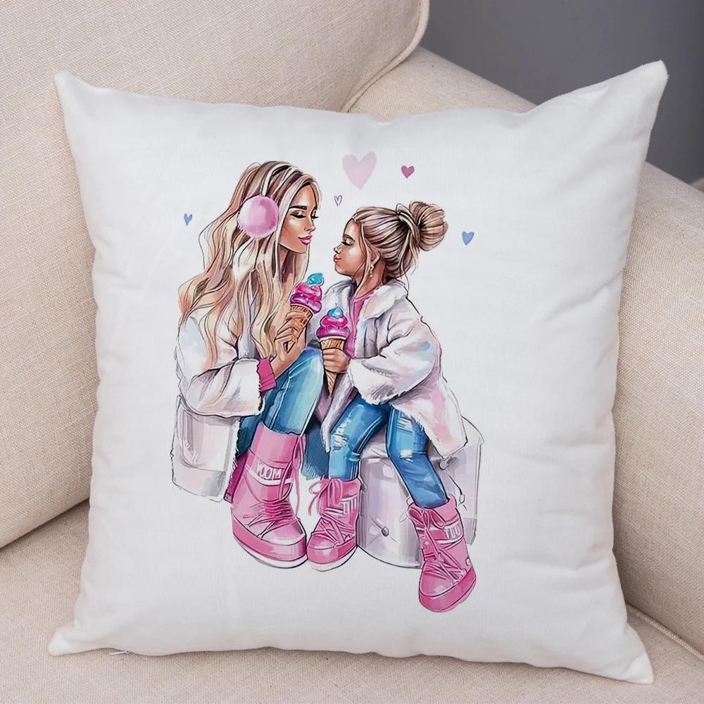 Beautiful Super Mother and Baby Pillow Case  Decor Cartoon Women Cushion Cover for Sofa Home Short Plush Pillowcase 45x45cm