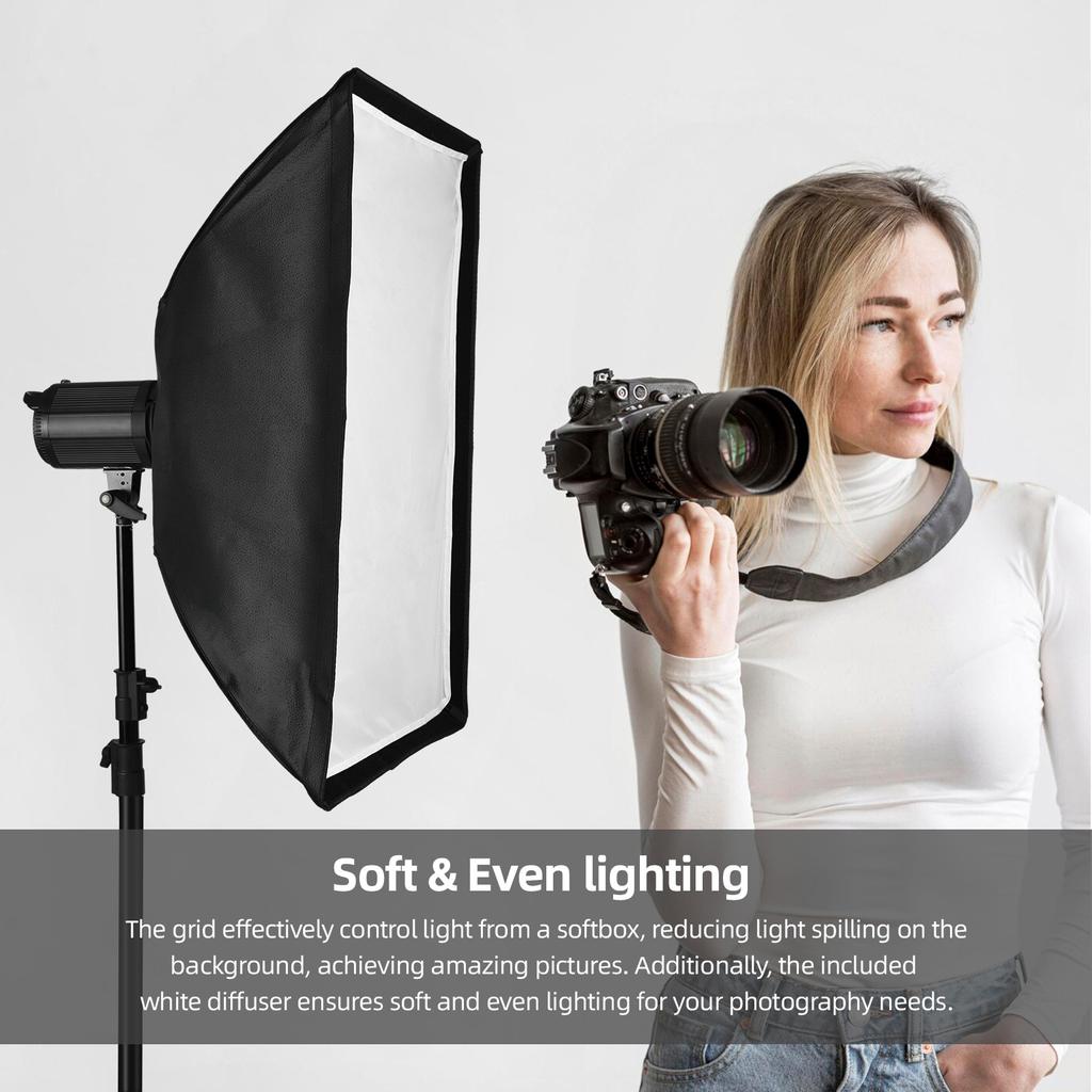 60 * 90cm Quick Release Rectangular Softbox for Bowens Mount Softbox with Grid Soft Cloth and Storage Bag for Product