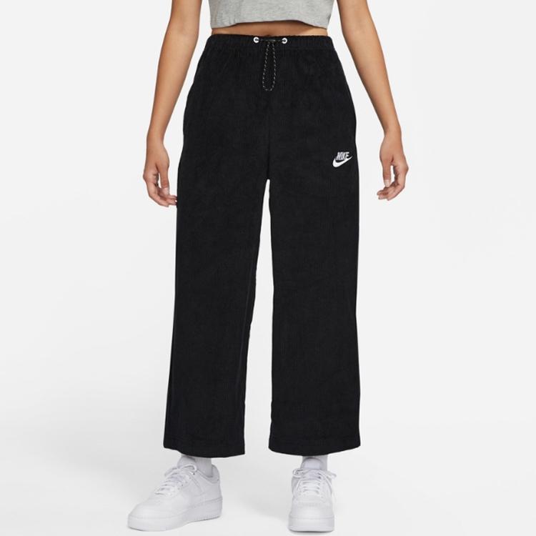 Nike Logo Solid Color Lace-Up Wide-Leg Sports Pants Women Pants Black DQ1871-010